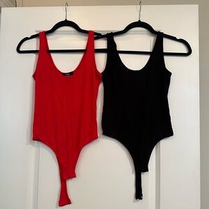 SWS Essentials Black and Red Pair of Ribbed Body Suits Size Small